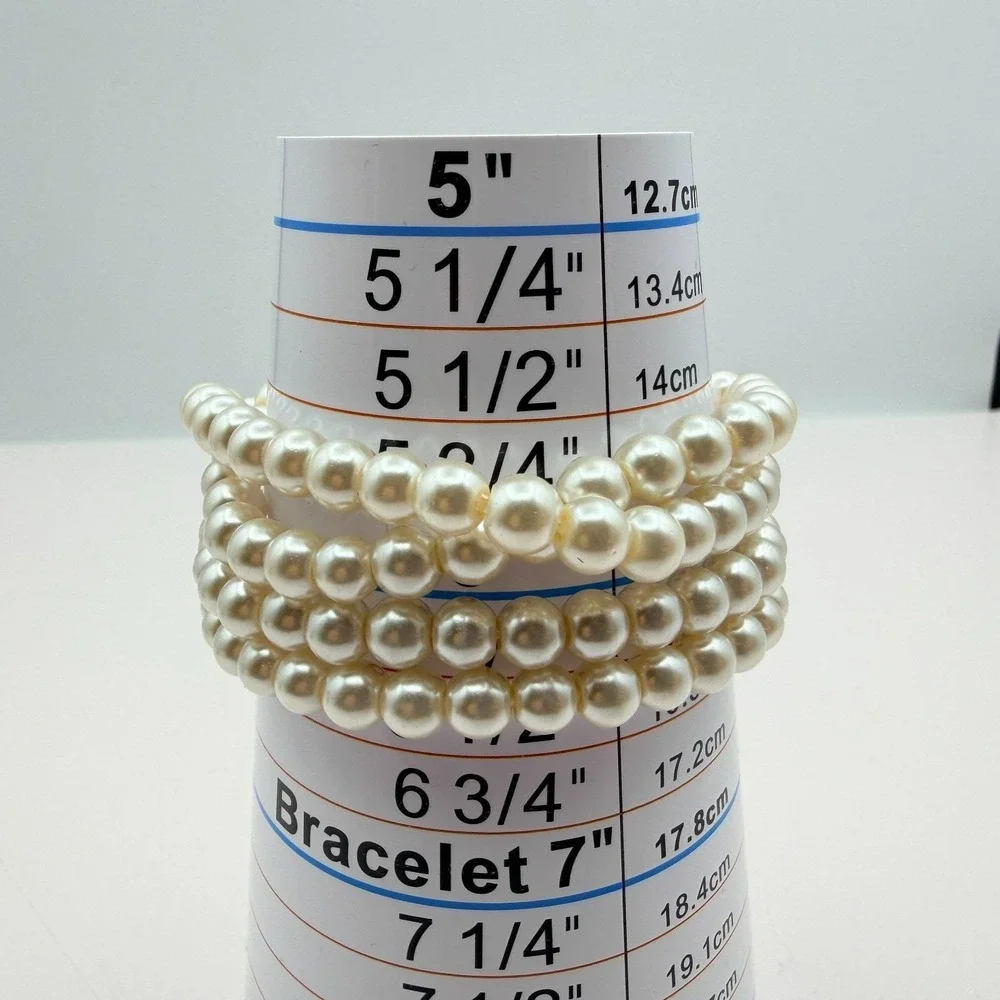Vintage 50s Style‎ Triple Row Faux Pearl Rhinestone Statement Bracelet Jewelry